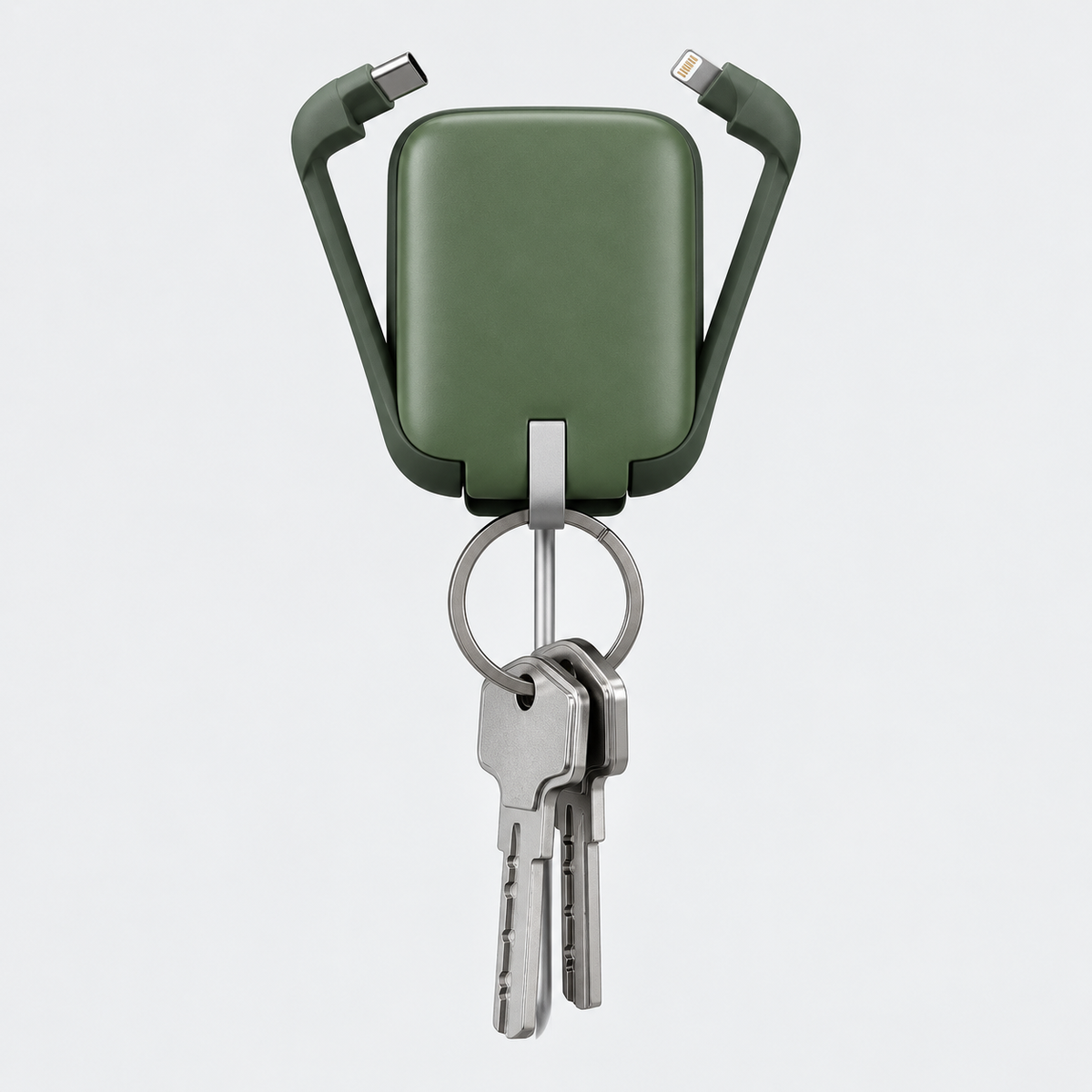 3-In-1 Keychain Portable Power Bank With Multi-Type Built-In Cables Green
