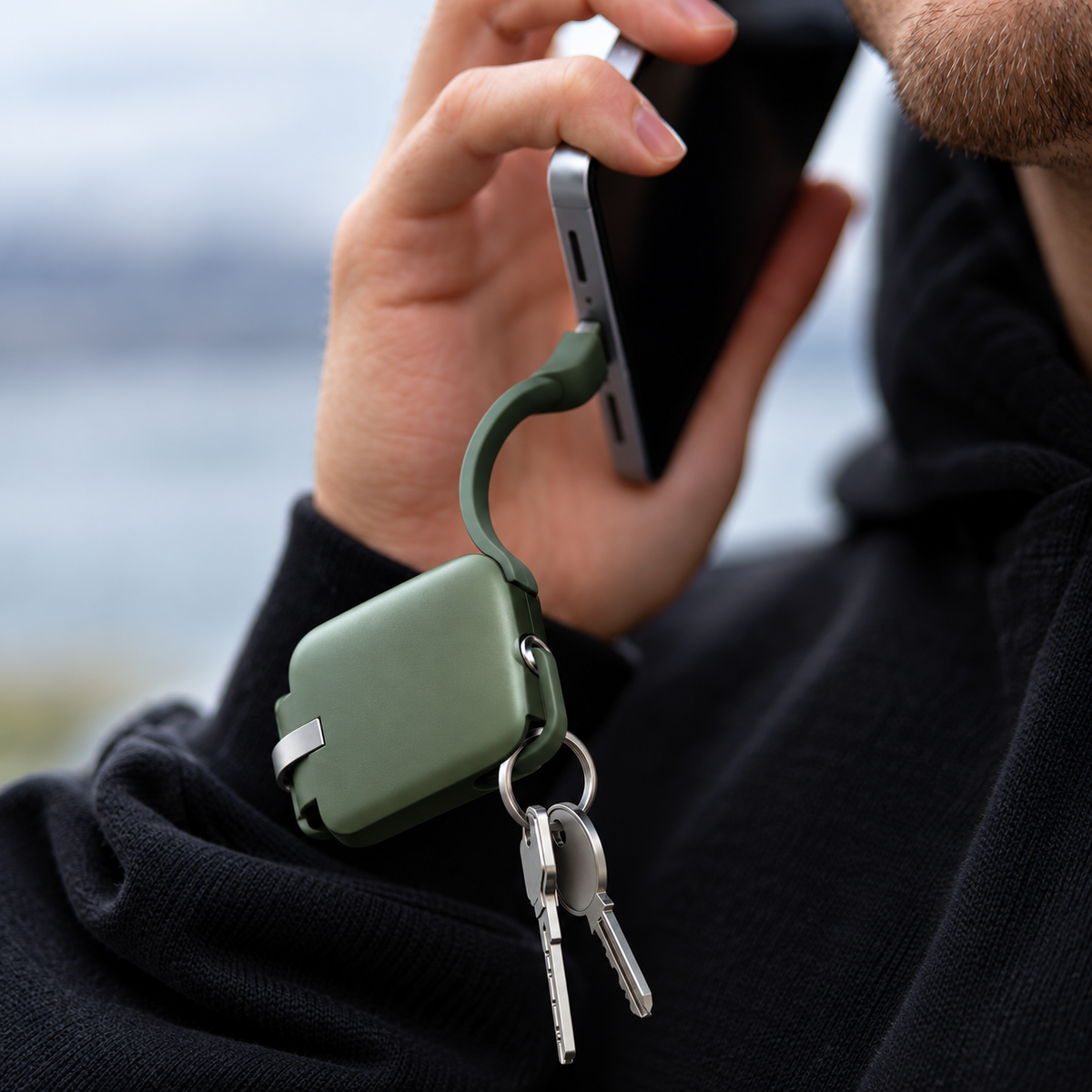 3-In-1 Keychain Portable Power Bank With Multi-Type Built-In Cables Green