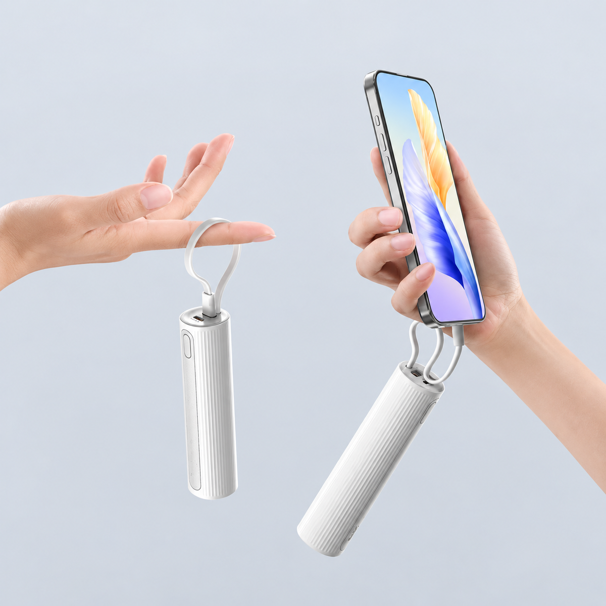 5000Mah 2-In-1 Portable Power Bank With Built-In Usb-C Cable And Led Flashlight White